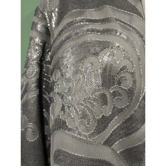 Chico's Travelers Collection Sequined Open Front Jacket, Silver, Sz 3 (16) - Picture 2 of 5